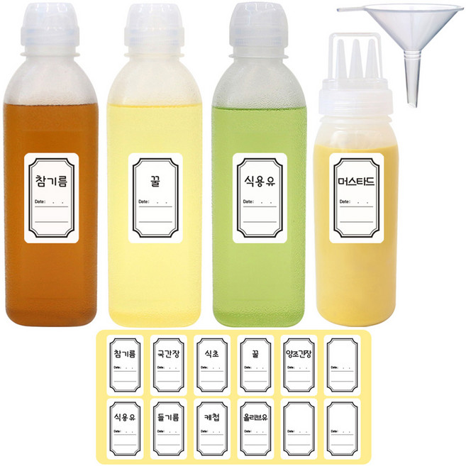 깔끄미 소스통 500ml x 3p + 3구 소스통 400ml + 깔대기 1p + 양념라벨 12p 세트, 1세트