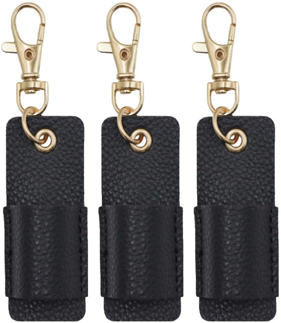 퓨어온 열쇠고리 PU가죽 펜홀더 목걸이 참 5 x 2 cm, 블랙, 3개