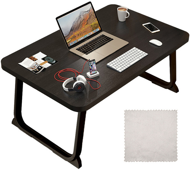 엠디유마켓 프리미엄 다용도 원터치 접이식 베드 테이블 + 모니터 전용 타월 세트, 블랙(테이블)