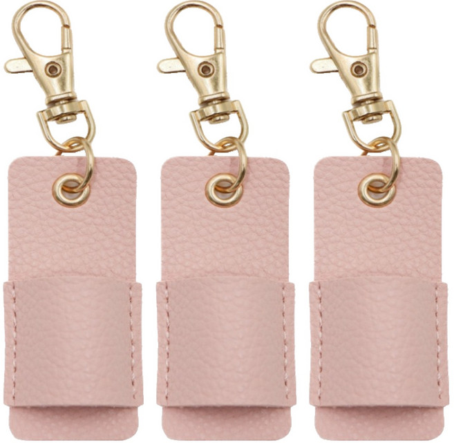 퓨어온 열쇠고리 PU가죽 펜홀더 목걸이 참 5 x 2 cm, 핑크, 3개