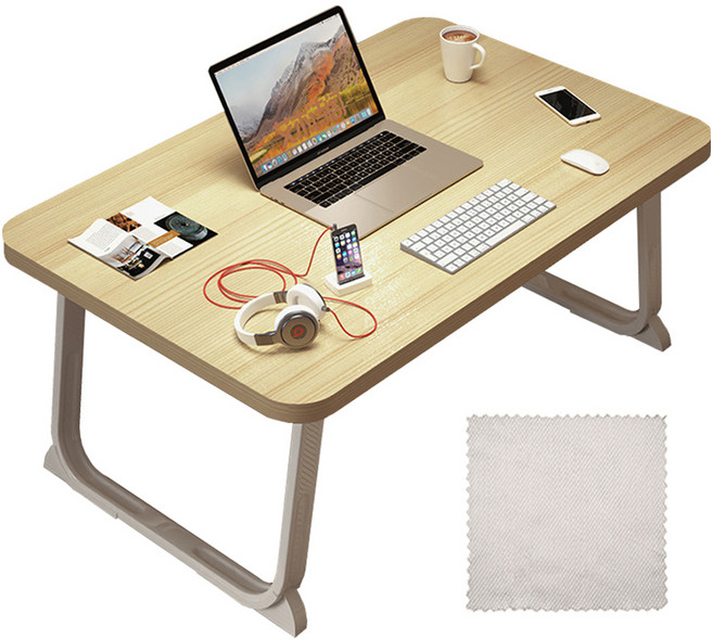 엠디유마켓 프리미엄 다용도 원터치 접이식 베드 테이블 + 모니터 전용 타월 세트, 우드(테이블)