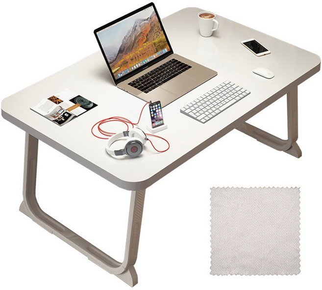 엠디유마켓 프리미엄 다용도 원터치 접이식 베드 테이블 + 모니터 전용 타월 세트, 화이트(테이블)