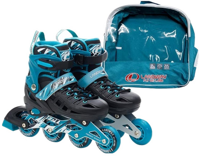 랜드웨이 아동용 모션 인라인 스케이트 + 인라인 가방 세트, 블루, 1세트