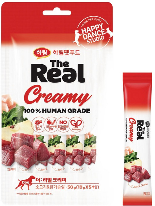 하림펫푸드 강아지 더리얼 크리미 짜먹는 간식, 혼합맛(소고기/닭가슴살), 50g, 1개
