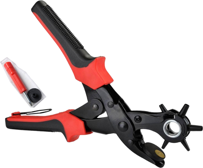 本革職人 多功能多規格打孔器 各類皮件 皮帶 錶帶 升級版 附螺絲刀 + 墊片, 1支, 黑色 + 紅色