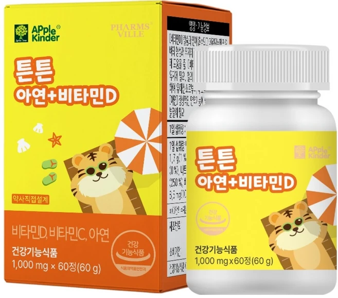 애플킨더 튼튼 아연 비타민 1000mg, 1개, 60정 - 쿠팡
