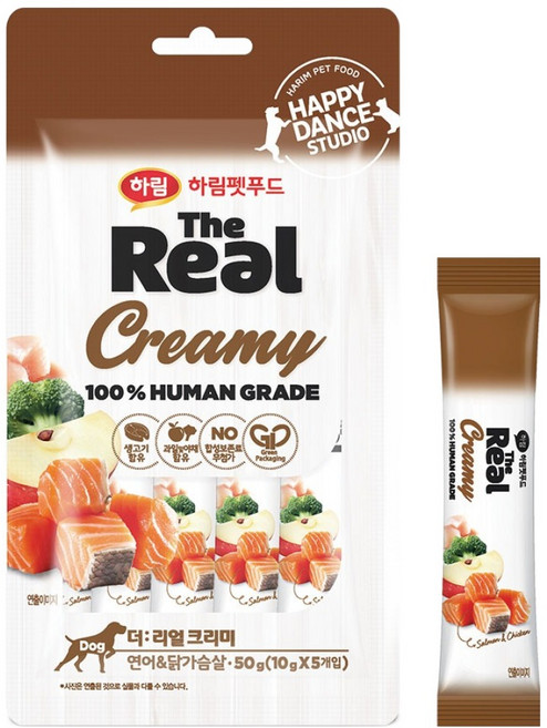 하림펫푸드 강아지 더리얼 크리미 짜먹는 간식, 혼합맛(언어/닭가슴살), 50g, 1개