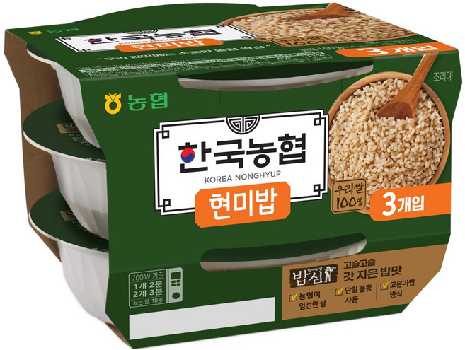 밥심 농협식품 한국농협 현미밥, 180g, 3개