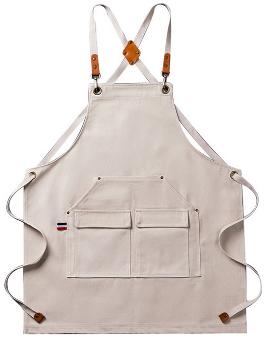 뷰레이터닷컴 라벨르 두꺼운 데님 캔버스 생활방수 고급 앞치마, 베이지, 1개