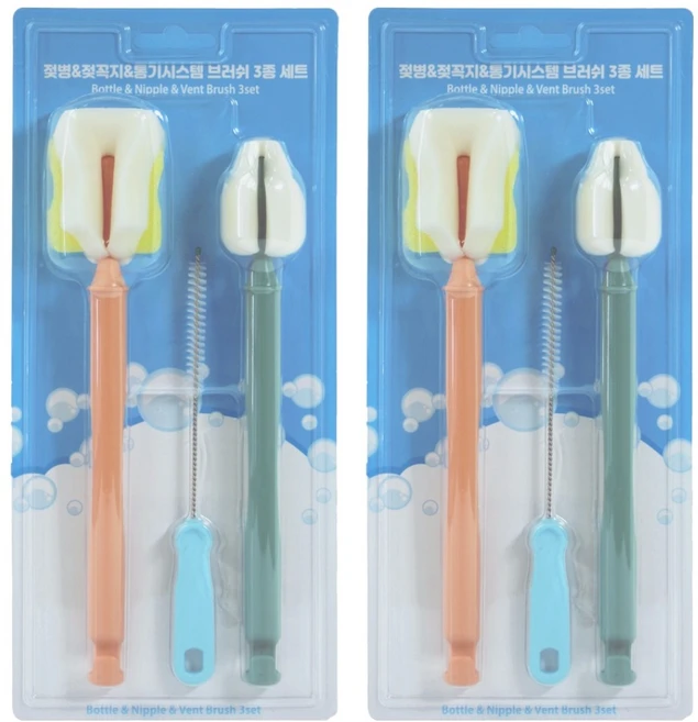 닥터브라운 젖병 젖꼭지 통기시스템 세척용 브러쉬 3종 세트, 2세트, 핑크, 블루, 그린 - 쿠팡