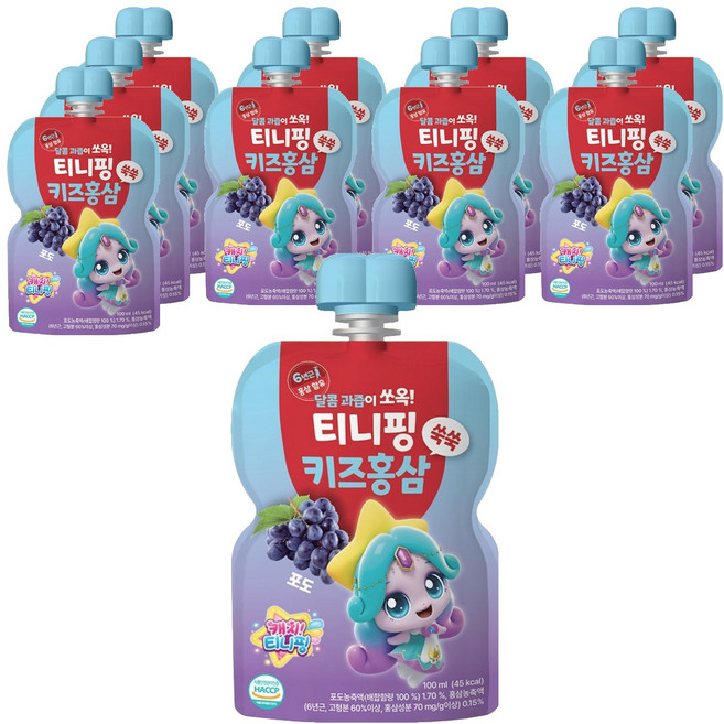 티니핑 키즈 홍삼 쑥쑥 포도, 10개, 100ml