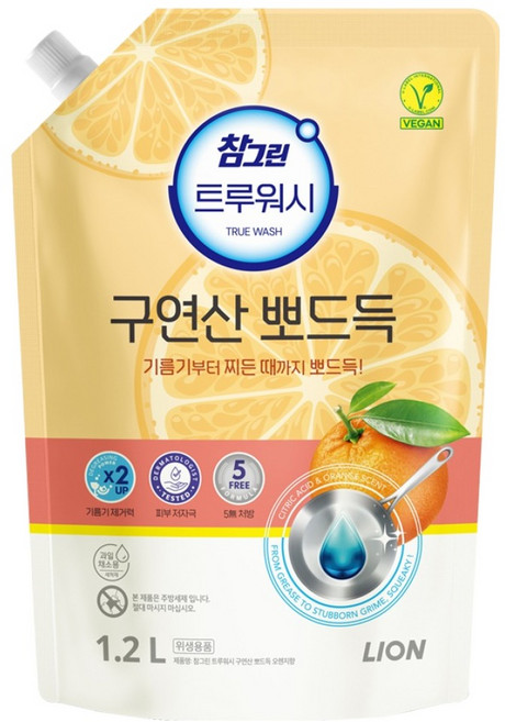 참그린 트루워시 구연산 오렌지 뽀드득 주방세제 리필, 1개, 1.2L