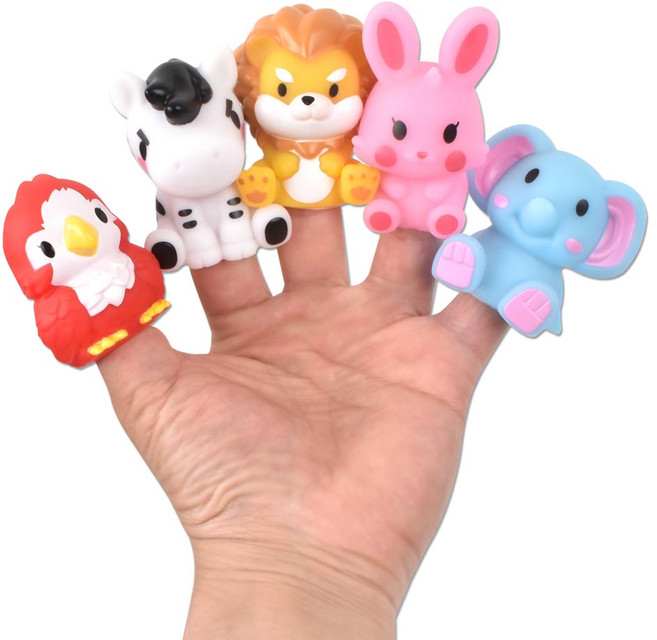 오즈토이 러버 손가락 인형 목욕놀이 SQ22002-6 동물B, 5종, 1세트