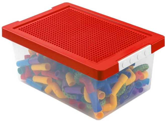 마코제이 유아용 레고 장난감 정리함, 레드, 1개