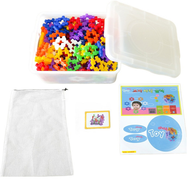 아하토이 베비붐 베이비 사각 네모 블럭 세탁망 세트 베이비 사각 네모블럭 205p + 조립 가이드 + 정리함 + 정리함 스티커 + 소형 세탁망 세트, 혼합색상, 1세트