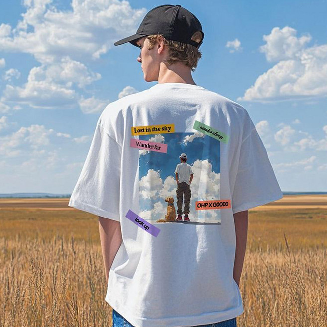 OHP xGOODD bHeaven 寬鬆版短袖T恤, 白色