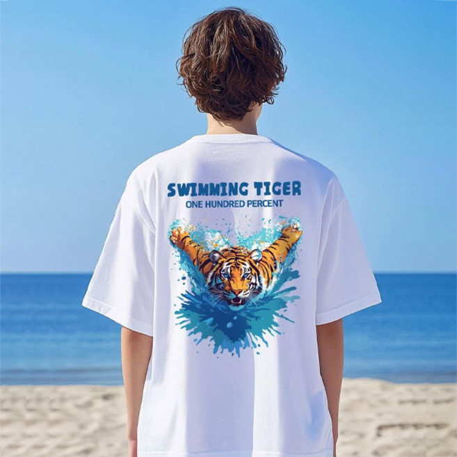원헌드레드퍼센트 남녀공용 xHARMONIA b스위밍 타이거 세미오버 반팔 티셔츠