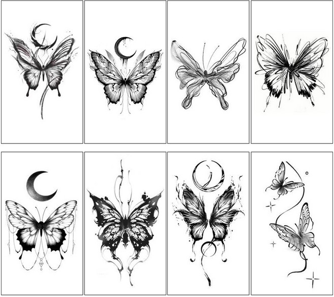 젤루나 반영구 시크 블랙 나비 모양 셀프 바디 포인트 타투 스티커 8종 세트, 1세트, T-193