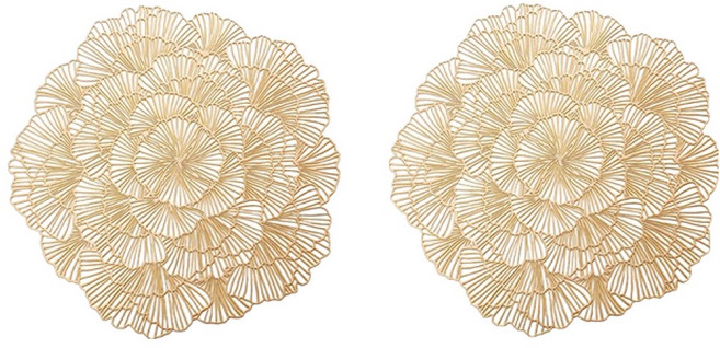 따봉오빠 홈 인테리어 입체 플라워 PVC 테이블매트 JNHA1911, 골드, 2개, 38cm