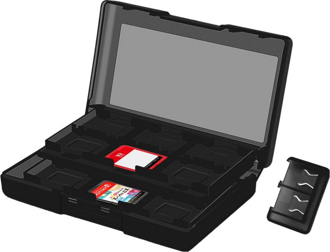 스페이스쉴드 닌텐도 스위치 시리즈 호환 게임 카드 카트리지 24슬롯 수납 정리 보관 PC 케이스, 블랙, 1개