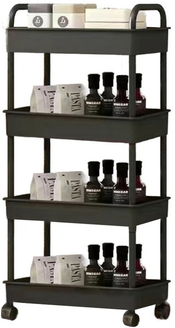 이동식 수납 다용도 멀티 트롤리, 블랙, 4단