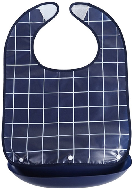 뉴실버 체크 방수 어르신 환자 성인 식사 커버 세면 탈부착가능 턱받이 53 x 36 cm, 네이비, 1개