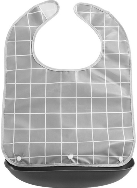 뉴실버 체크 방수 어르신 환자 성인 식사 커버 세면 탈부착가능 턱받이 53 x 36 cm, 그레이, 1개