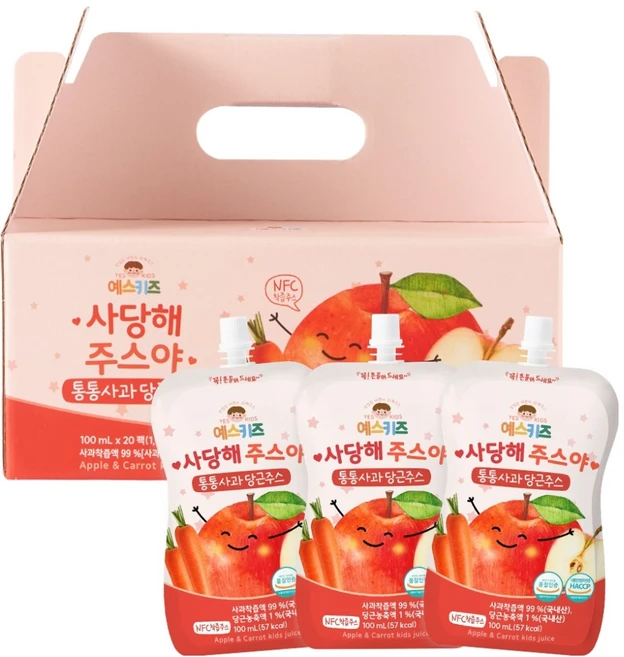 유기농마루 예스키즈 사당해주스야 통통사과 당근주스, 100ml, 20개 - 쿠팡