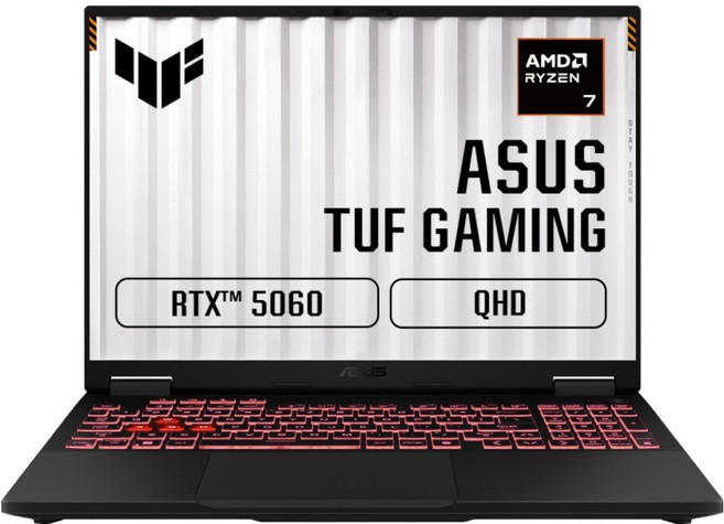 에이수스 2025 TUF 게이밍 A16 라이젠7 지포스 RTX 5060, Jaeger Gray, 512GB, 16GB, Free DOS, FA608UM-QT043 - 에이수스 노트북