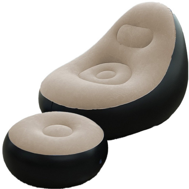 푹신한 1인용 에어 소파 + 스툴 세트, 브라운