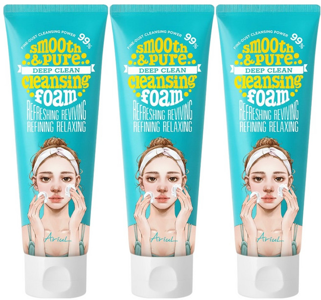 아리얼 스무스앤퓨어 딥 클린 클렌징폼, 120ml, 3개