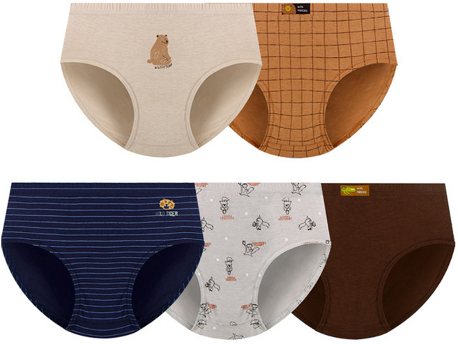 엠알키즈 남아용 퍼니 무형광 순면 학생 삼각팬티 5종 세트