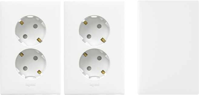 르그랑 아펠라 화이트 Simple 2구 매입콘센트 세로형 45도 핀타입 2p + 맹플레이트 세트, 1세트