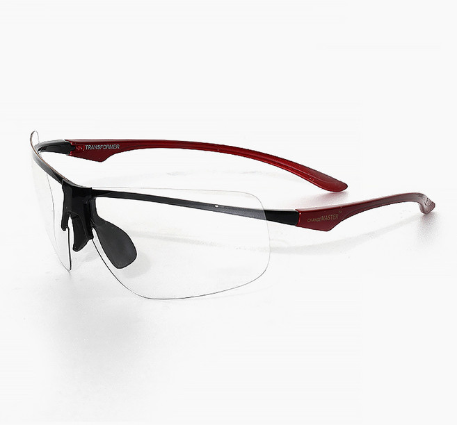비츠로만 초경량 투명 변색 스포츠 고글 선글라스 12g, 블랙레드, 1개