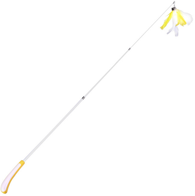 OUTSY 撩動貓心羽毛替換伸縮棒逗貓棒, 1支, 檸檬黃