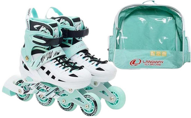 랜드웨이 아동용 모션 인라인 스케이트 + 가방 세트, 민트, 1세트