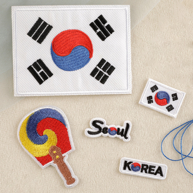 자수 태극기 부채 서울로고 코리아 패치 열접착 와펜 5종 세트