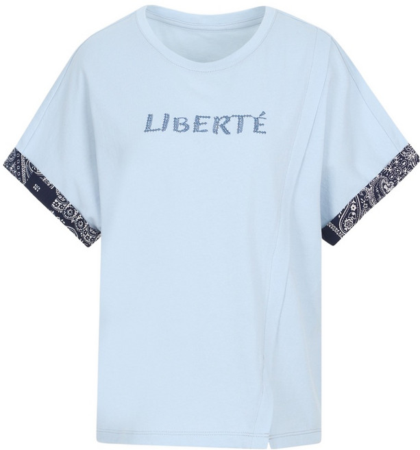 올리비아로렌 여성용 소매배색 턴업 면 티셔츠 VVCAS5M5361