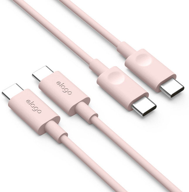 엘라고 C타입-C타입 60W PD 고속 충전 케이블, 러블리핑크, 2개, 1m