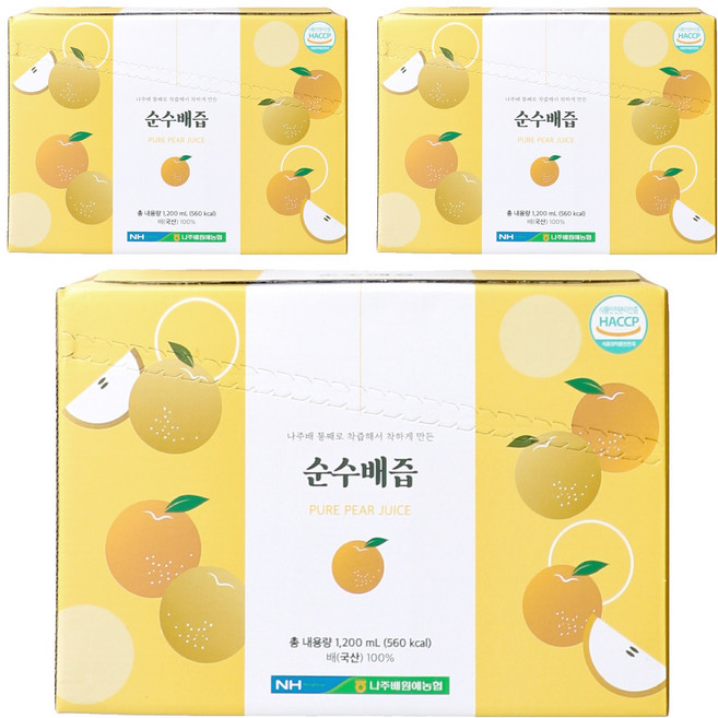 나주배원예농협 착즙 순수배즙, 120ml, 30개