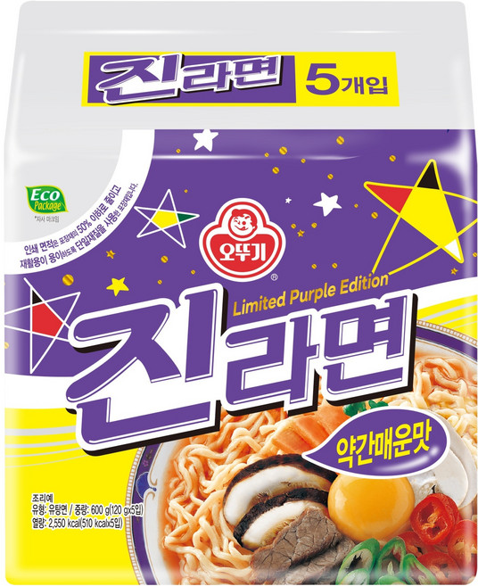 오뚜기 진라면 약간매운맛 120g, 5개