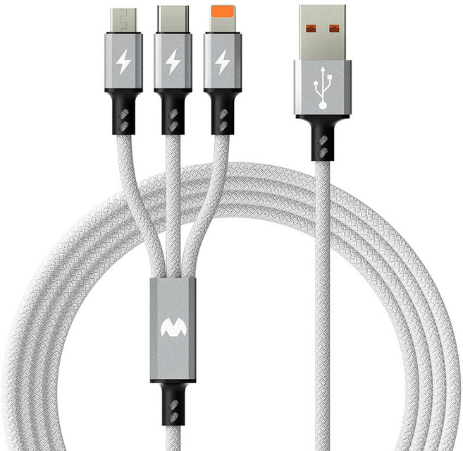 구스페리 3in1 멀티 고속 충전 케이블, 실버, 1개, 120cm