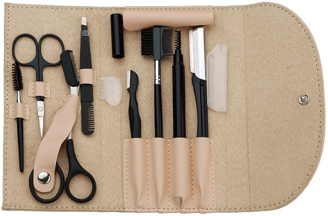 원티크 눈썹 칼 가위 눈썹정리 8종 세트, 1세트, 베이지