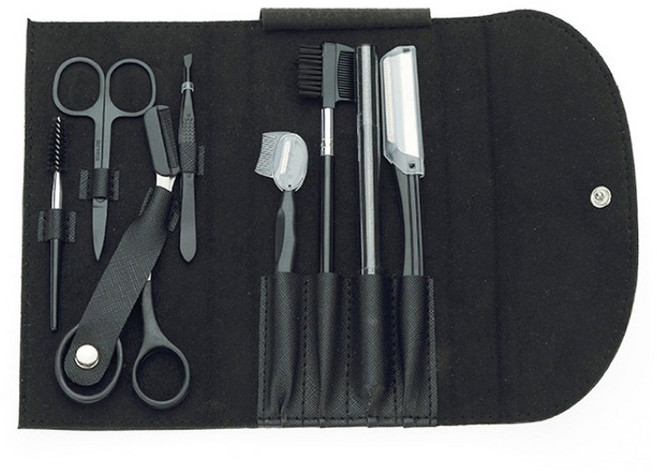 원티크 눈썹 칼 가위 눈썹정리 8종 세트, 1세트, 블랙