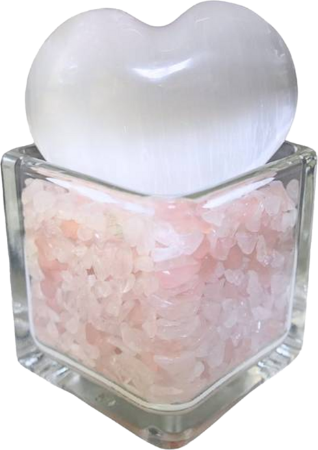 advance jewel 寶峻晶石館 透石膏愛心粉晶碎石盆 擺件, 白色