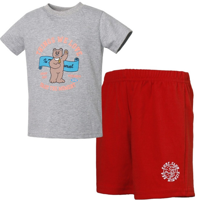 유라비 아동용 베카 나염 반팔 티셔츠 서프클럽 4부 반바지 상하의 세트