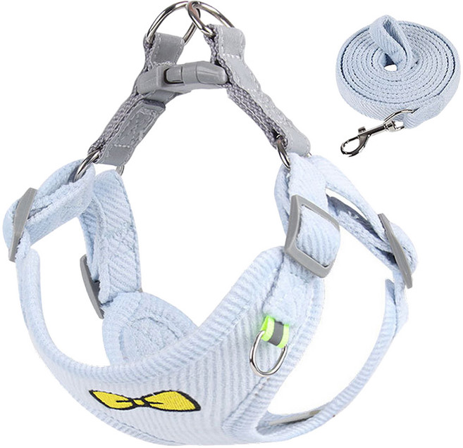 딩동펫 반려동물 벨벳 리본 하네스 + 리드줄 세트, 스카이, 1세트