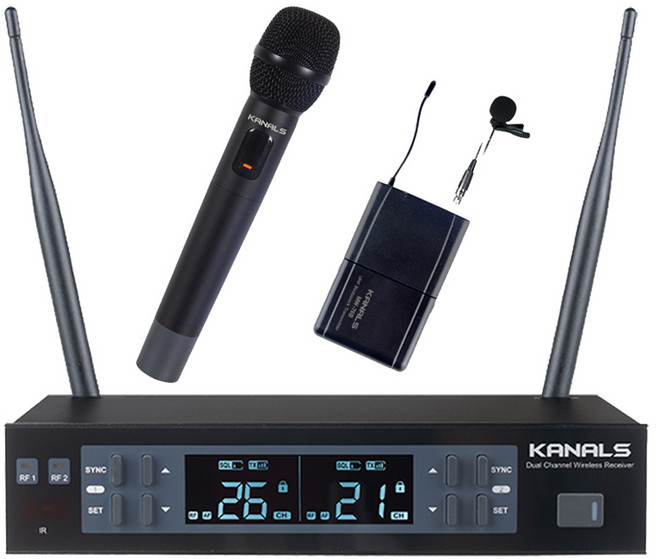 카날스 무선 2채널 강의용 행사용 핸드마이크 + 핀마이크 세트, MW-620, 혼합색상