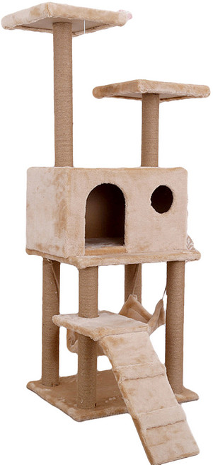 絨布麻繩貓跳台, 米黃色, 1個