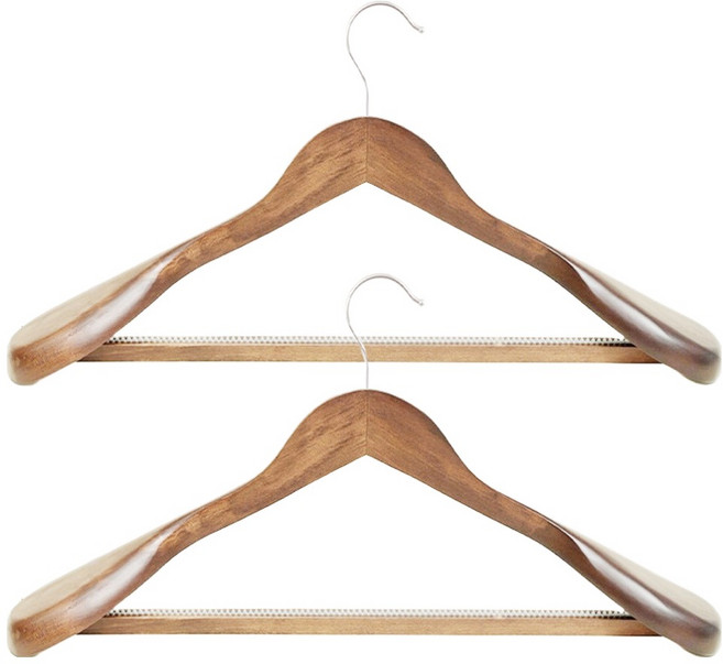 라라공방 호텔식 고급 원목 우드 미끄럼방지 정장 옷걸이, 네추럴우드, 2개